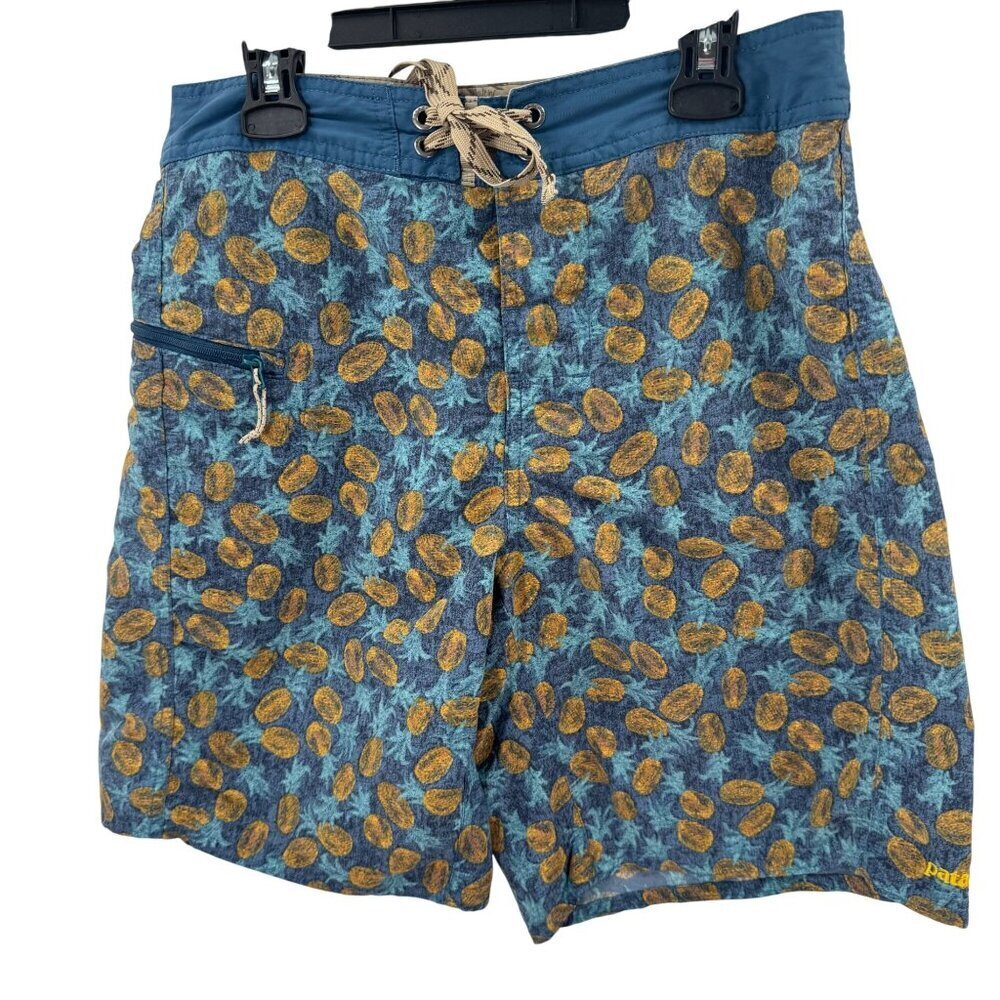 Patagonia Mens Blue Printed Board Shorts Size 28 w/Drawstring Waist & Zip Pocket